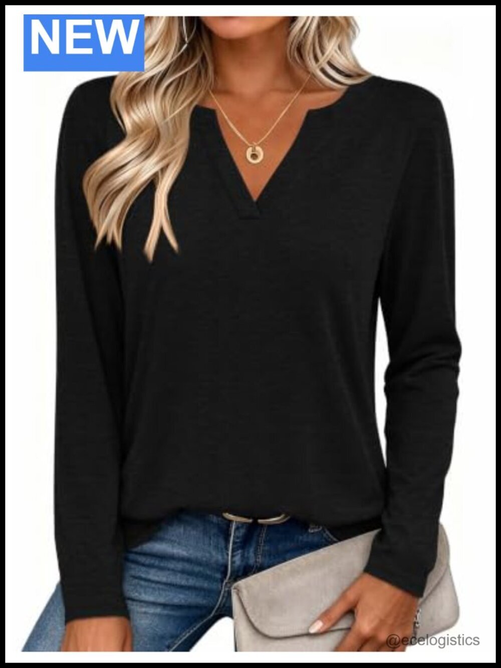 Women's Long Sleeve V Neck Tee Shirt Blouse Business Work Top